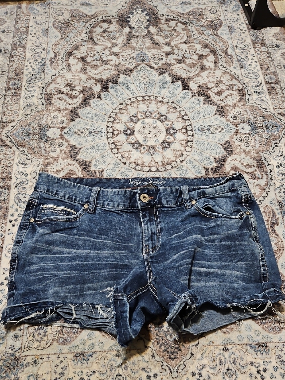 Ariya Distressed Dark Blue Denim Cutoff Shorts